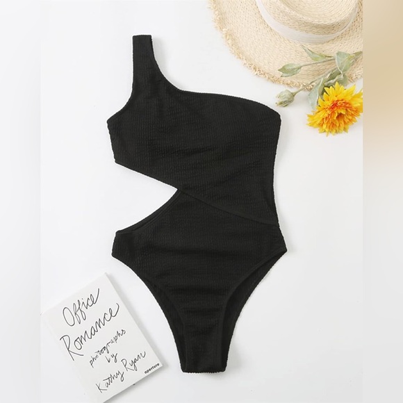 Limeeke One Piece Swimsuit for Women One Shoulder Bathing Suit Ribbed Monokini - Picture 3 of 6